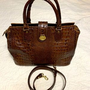 Brahmin Convertible Satchel Shoulder Bag Pecan Melbourne Croc Embossed Leather